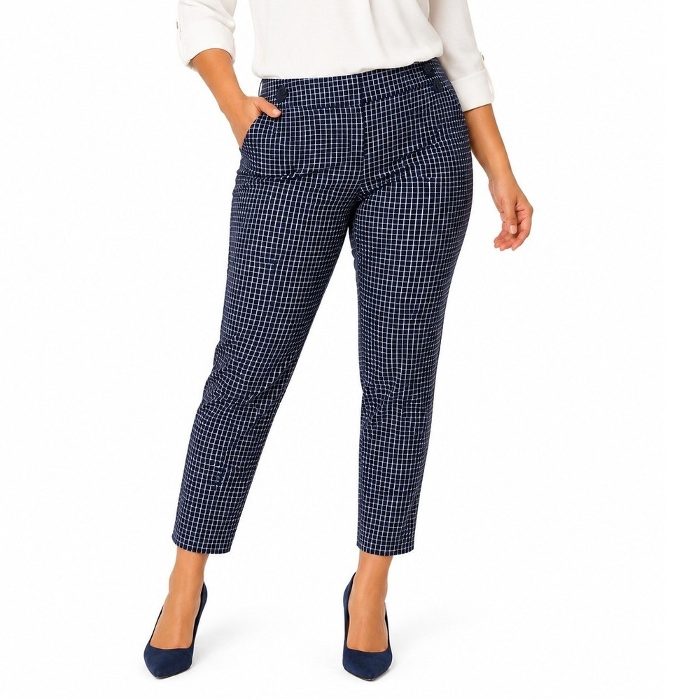 LOFT Womens Julie Grid Ankle Pants Navy White Cotton Office‎ Business Casual 6